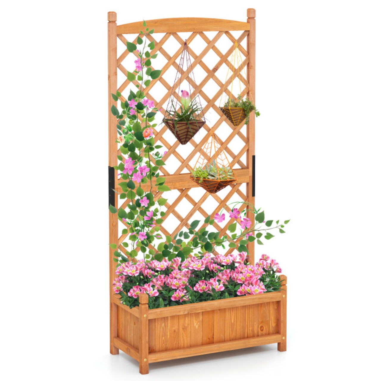60 Inch Tall Raised Garden Bed with Diamond Lattice Trellis and Drainage Holes-Orange